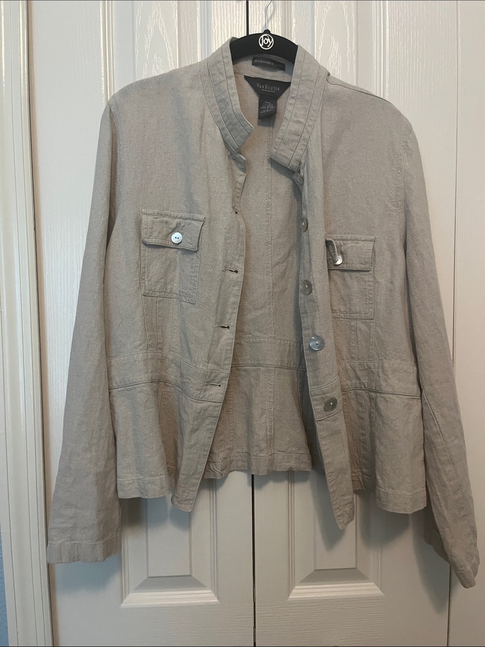 Van Heusen tan linen blend Textured Utility Jacket size L (runs small)